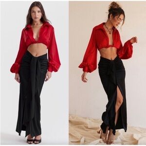 HOUSE OF CB 'Arla' Black Draped Silk Maxi Skirt‎ NWOT size XL